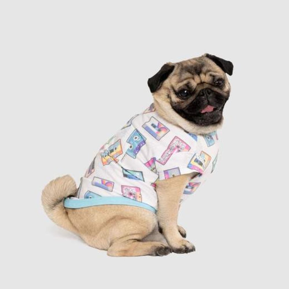 DOG PUPPY RETRO CASSETTE WHITE COTTON TEE T-SHIRT